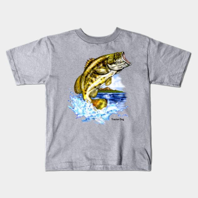 Largemouth Bass Jumping Kids T-Shirt by tractordog